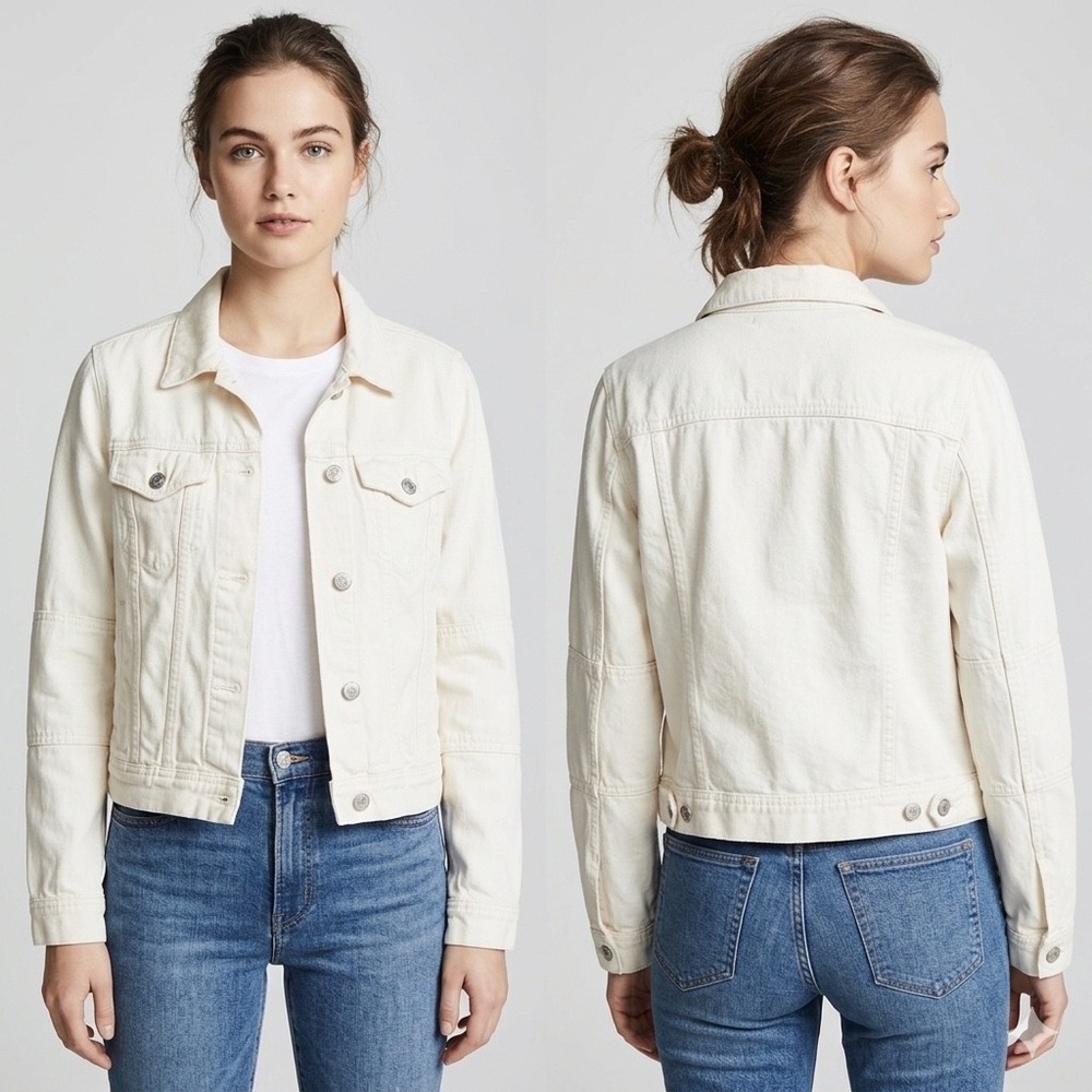 Free People Womens Cream Denim Trucker Jacket Off White Cotton Size Small - Picture 1 of 15
